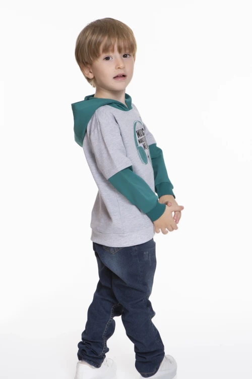 Kulaklık Baskılı Kapüşonlu Erkek Bebek Hoodie 54265