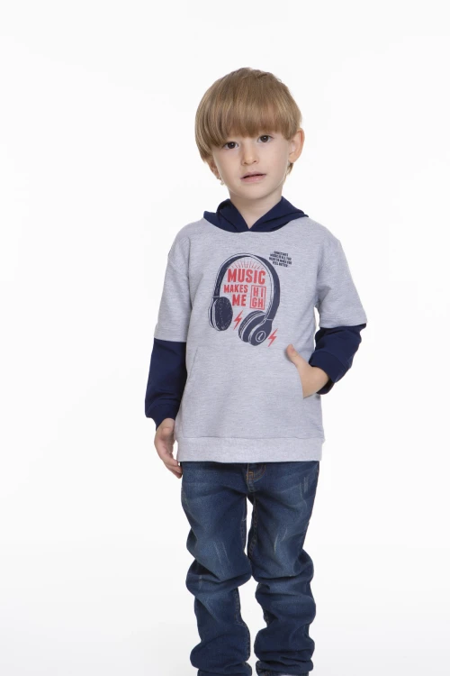 Kulaklık Baskılı Kapüşonlu Erkek Bebek Hoodie 54265
