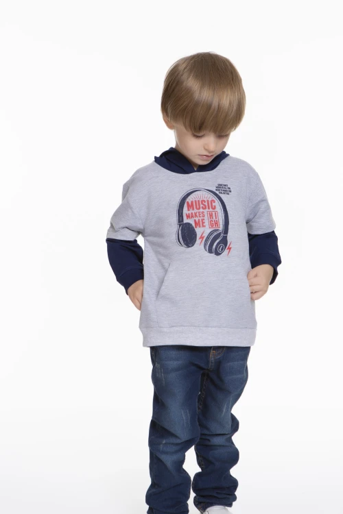 Kulaklık Baskılı Kapüşonlu Erkek Bebek Hoodie 54265