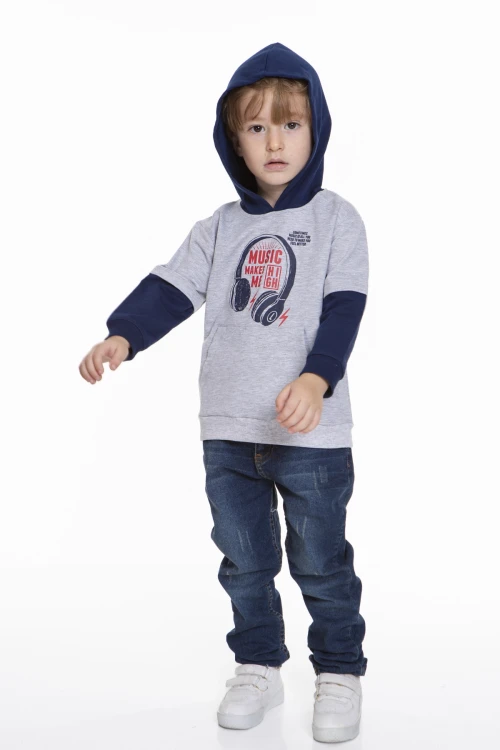 Kulaklık Baskılı Kapüşonlu Erkek Bebek Hoodie 54265