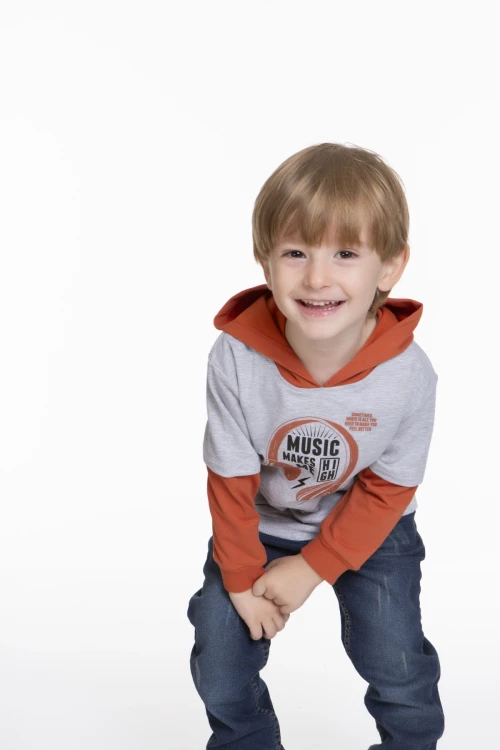 Kulaklık Baskılı Kapüşonlu Erkek Bebek Hoodie 54265