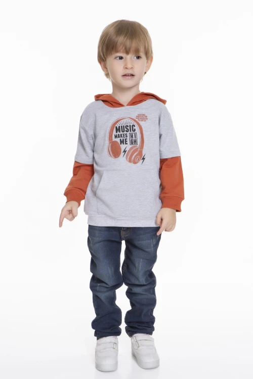 Kulaklık Baskılı Kapüşonlu Erkek Bebek Hoodie 54265