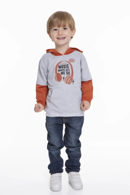 Kulaklık Baskılı Kapüşonlu Erkek Bebek Hoodie 54265