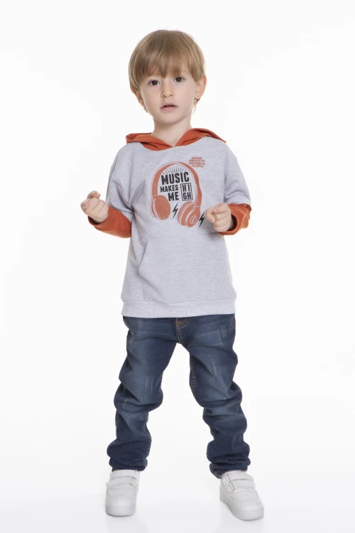 Kulaklık Baskılı Kapüşonlu Erkek Bebek Hoodie 54265