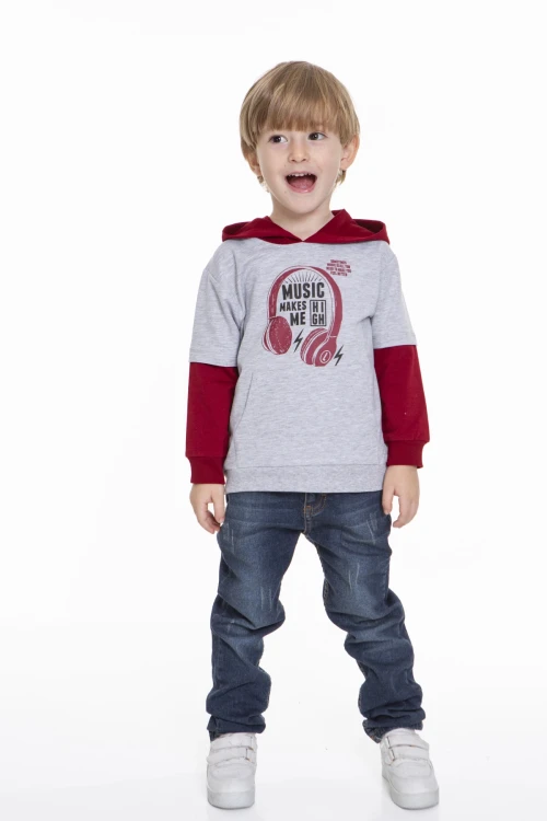 Kulaklık Baskılı Kapüşonlu Erkek Bebek Hoodie 54265