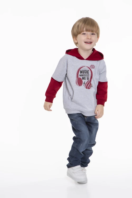 Kulaklık Baskılı Kapüşonlu Erkek Bebek Hoodie 54265
