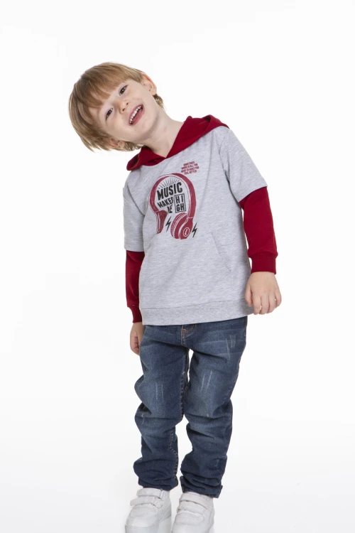 Kulaklık Baskılı Kapüşonlu Erkek Bebek Hoodie 54265