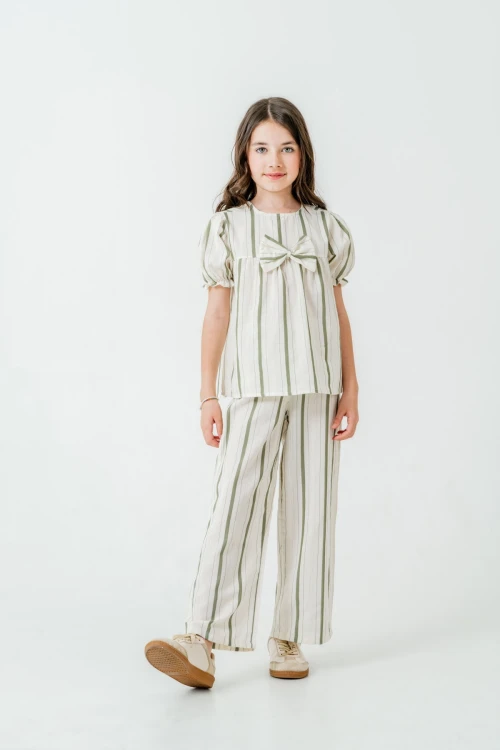 Kurdelalı Çizgili Kız Çocuk Takım 3837