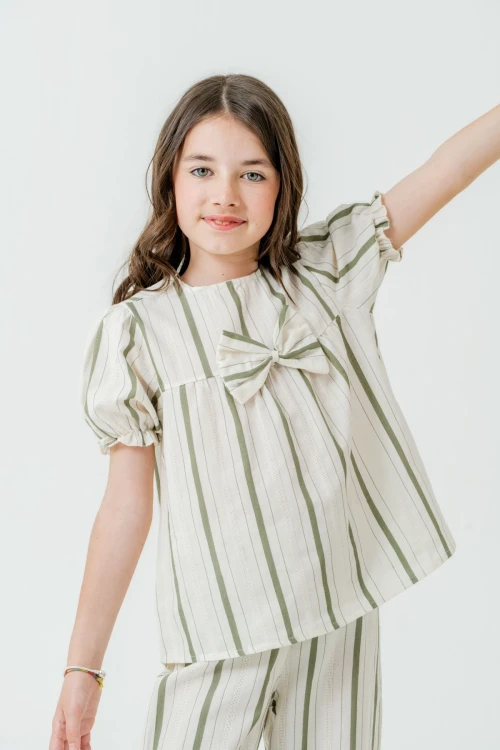 Kurdelalı Çizgili Kız Çocuk Takım 3837