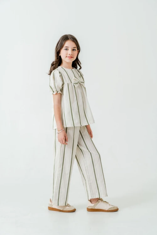 Kurdelalı Çizgili Kız Çocuk Takım 3837