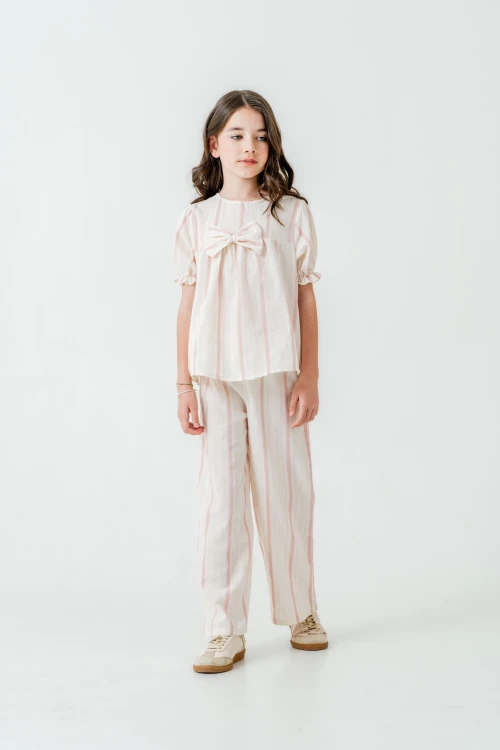 Kurdelalı Çizgili Kız Çocuk Takım 3837