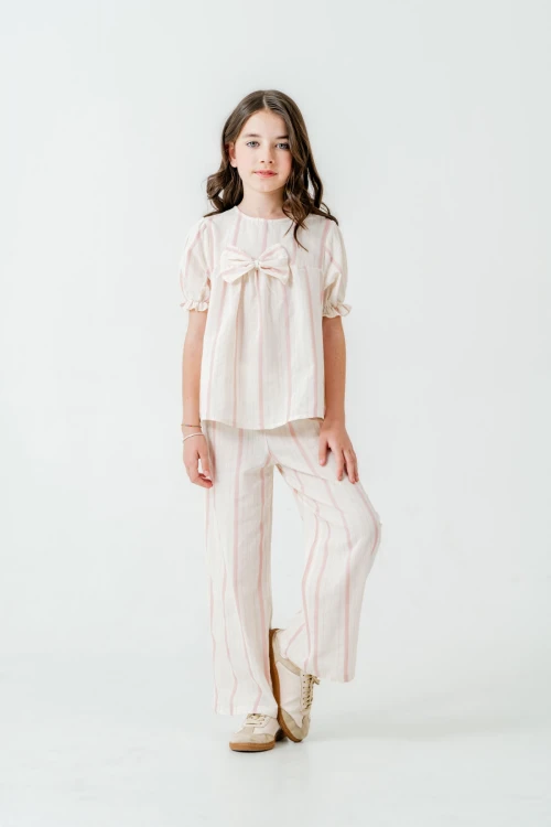 Kurdelalı Çizgili Kız Çocuk Takım 3837