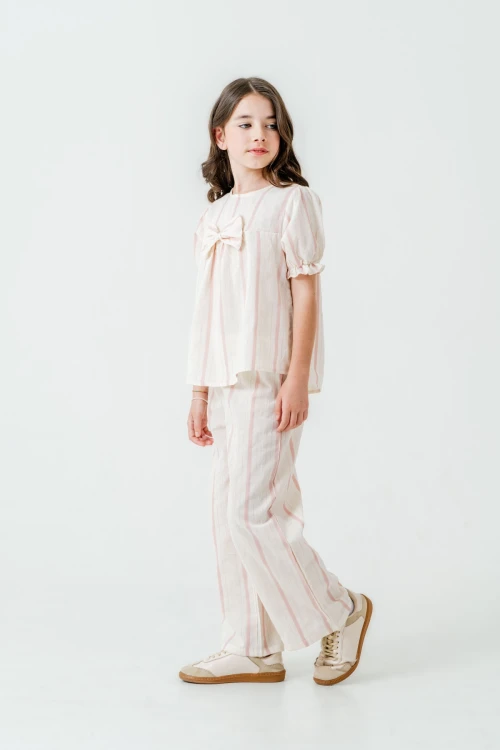 Kurdelalı Çizgili Kız Çocuk Takım 3837