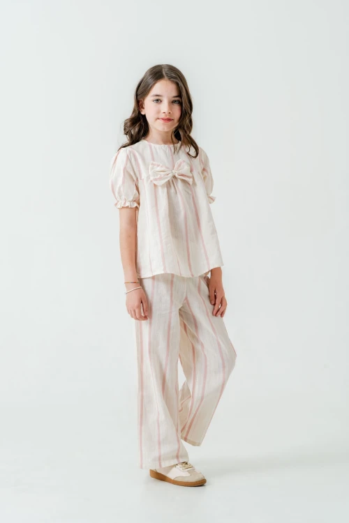 Kurdelalı Çizgili Kız Çocuk Takım 3837