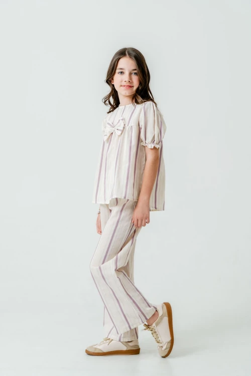 Kurdelalı Çizgili Kız Çocuk Takım 3837