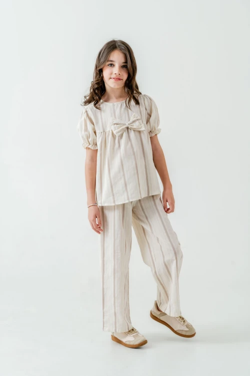 Kurdelalı Çizgili Kız Çocuk Takım 3837