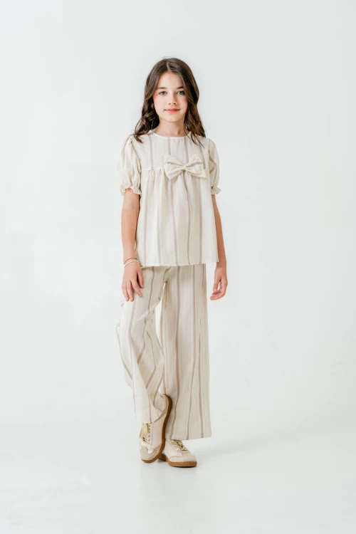 Kurdelalı Çizgili Kız Çocuk Takım 3837