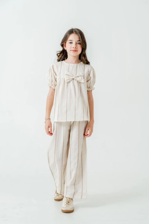 Kurdelalı Çizgili Kız Çocuk Takım 3837