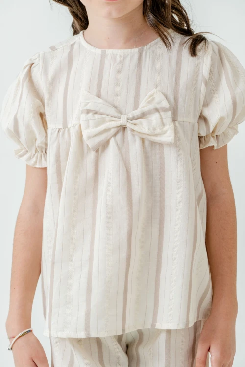 Kurdelalı Çizgili Kız Çocuk Takım 3837