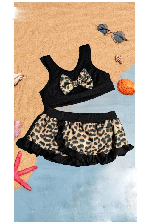 Leopar Desenli Kız Çocuk Bikini 5052