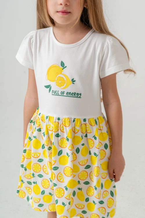 Limon Baskılı Kız Çocuk  Elbise 50972