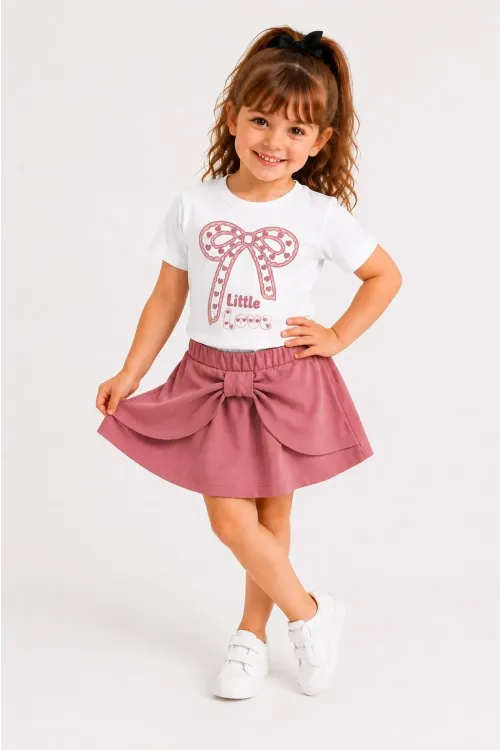Little Love Baskılı Şort Etekli Kız Çocuk Takım 30473