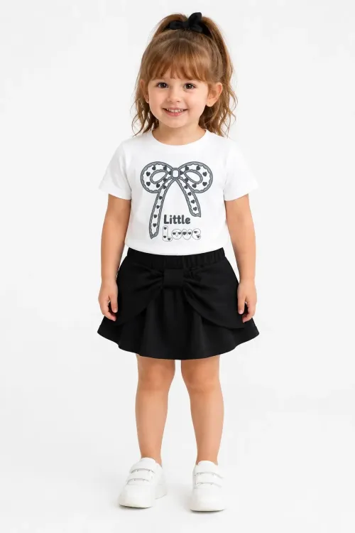 Little Love Baskılı Şort Etekli Kız Çocuk Takım 30473