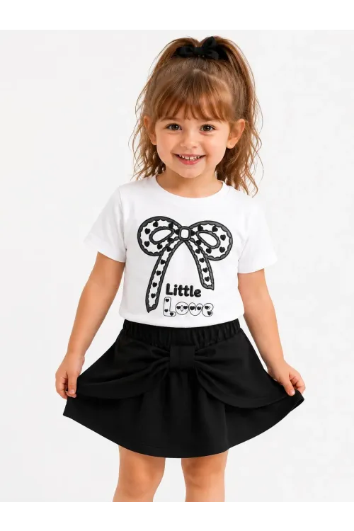 Little Love Baskılı Şort Etekli Kız Çocuk Takım 30473