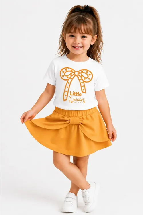 Little Love Baskılı Şort Etekli Kız Çocuk Takım 30473