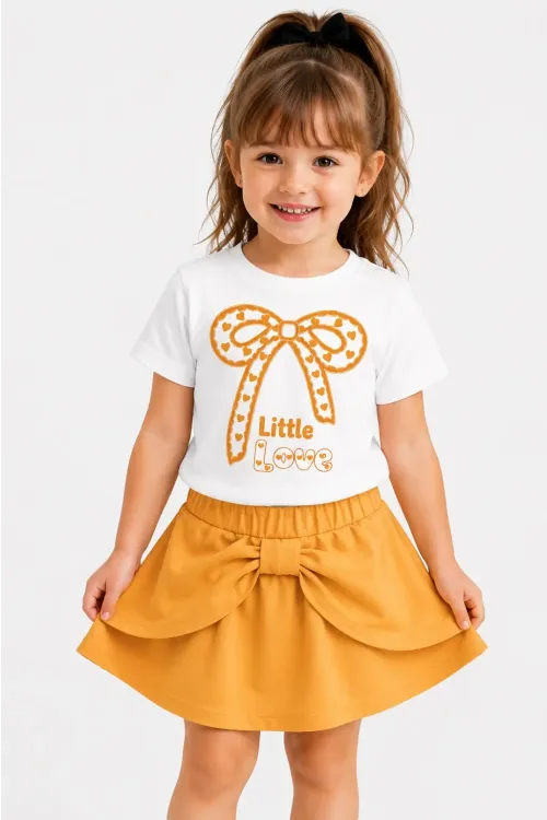 Little Love Baskılı Şort Etekli Kız Çocuk Takım 30473