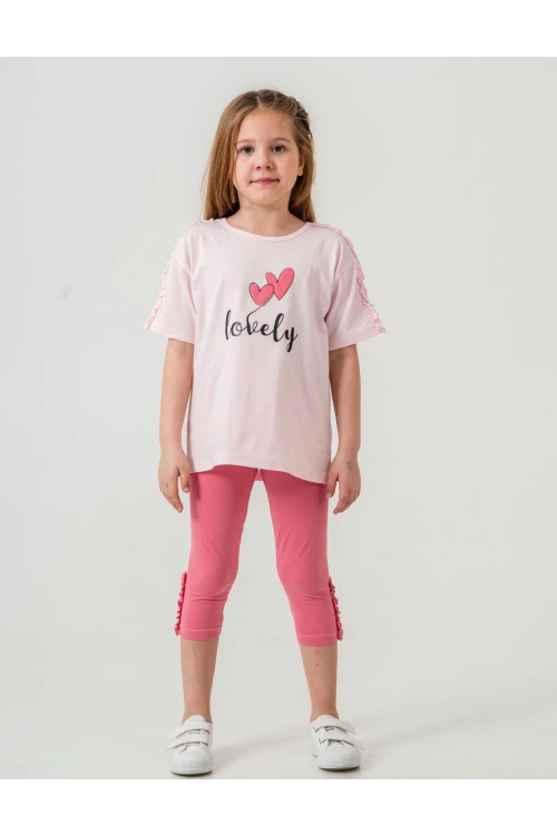 Lovely Baskılı Fırfırlı Kız Çocuk Takım 50655