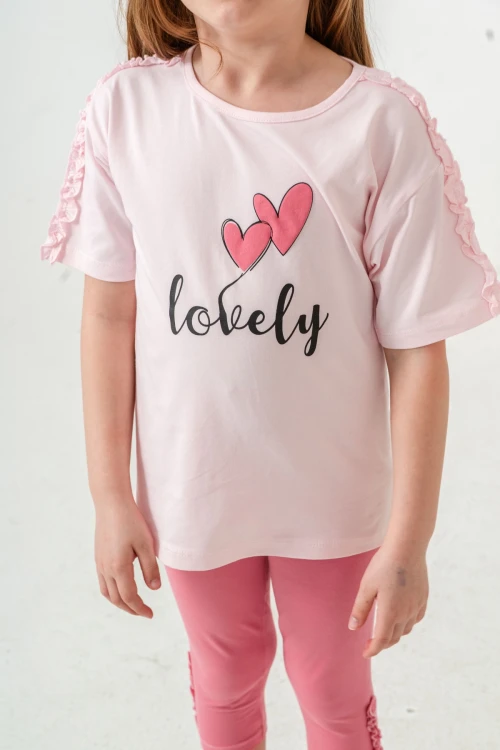 Lovely Baskılı Fırfırlı Kız Çocuk Takım 50655