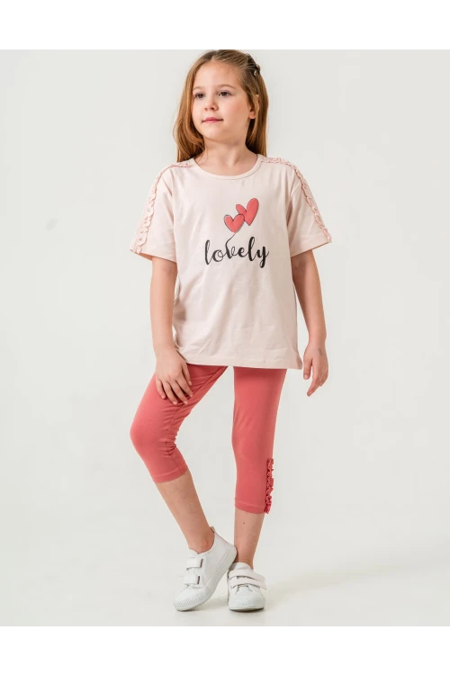 Lovely Baskılı Fırfırlı Kız Çocuk Takım 50655