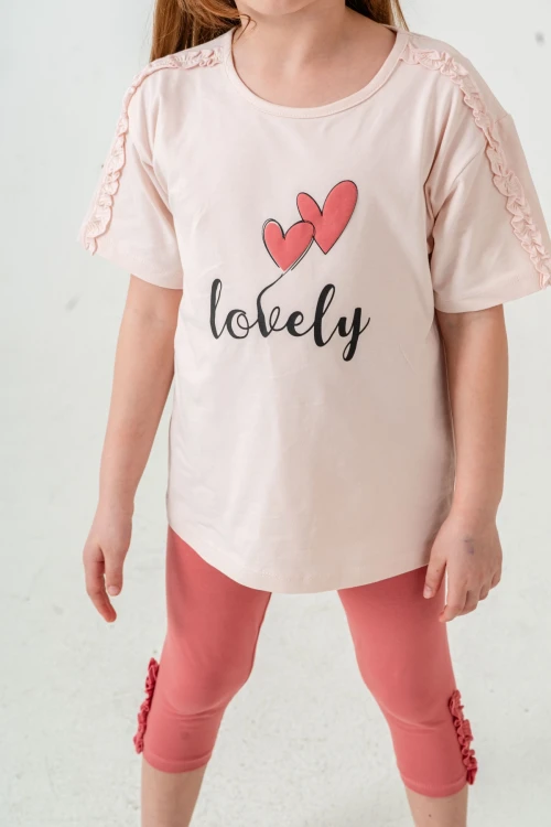 Lovely Baskılı Fırfırlı Kız Çocuk Takım 50655