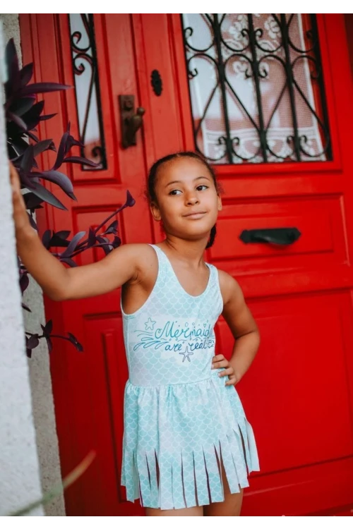 Mermaid Baskılı Kız Çocuk Mayo 7301