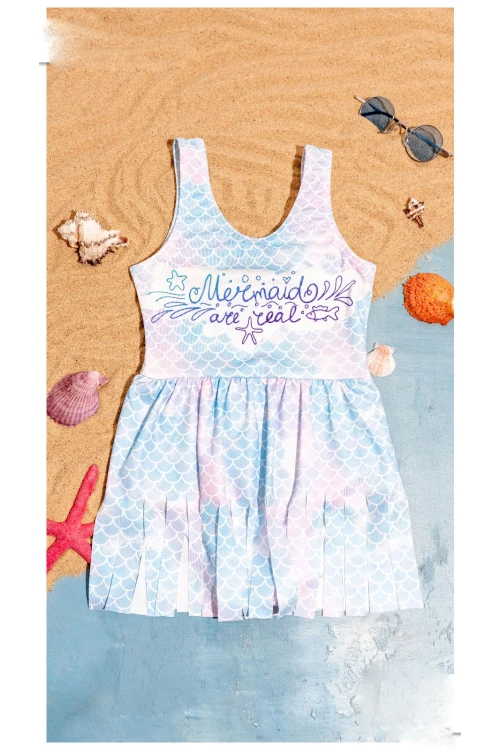 Mermaid Baskılı Kız Çocuk Mayo 7301