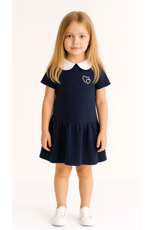 Poplin Yakalı Kalp Pike Elbise 50774