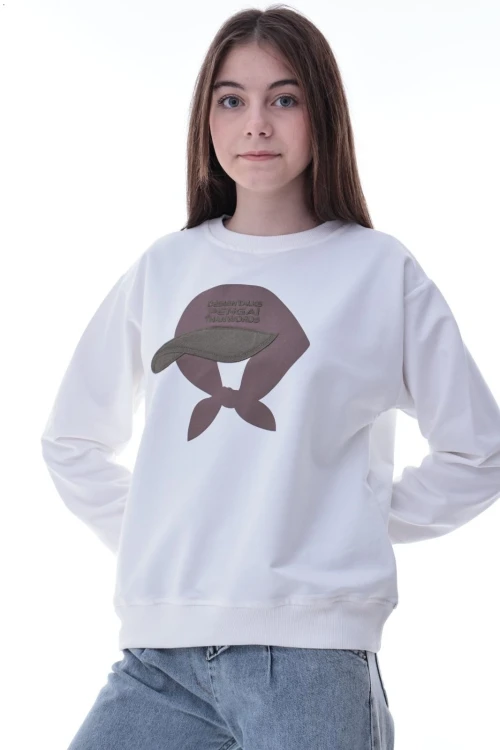 Şapka Baskılı Kız Çocuk Sweat 2049