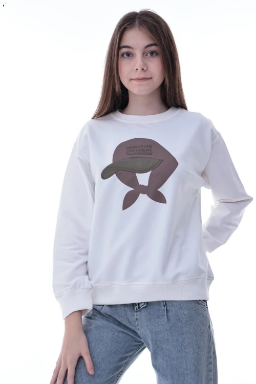 Şapka Baskılı Kız Çocuk Sweat 2049