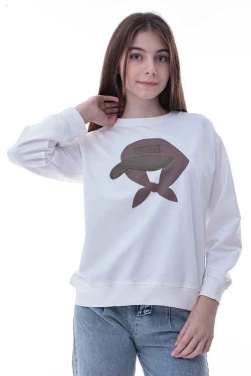 Şapka Baskılı Kız Çocuk Sweat 2049