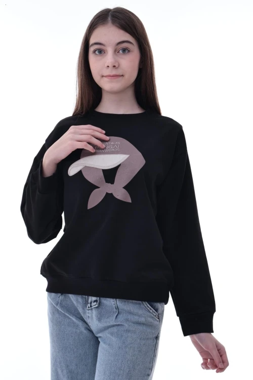 Şapka Baskılı Kız Çocuk Sweat 2049