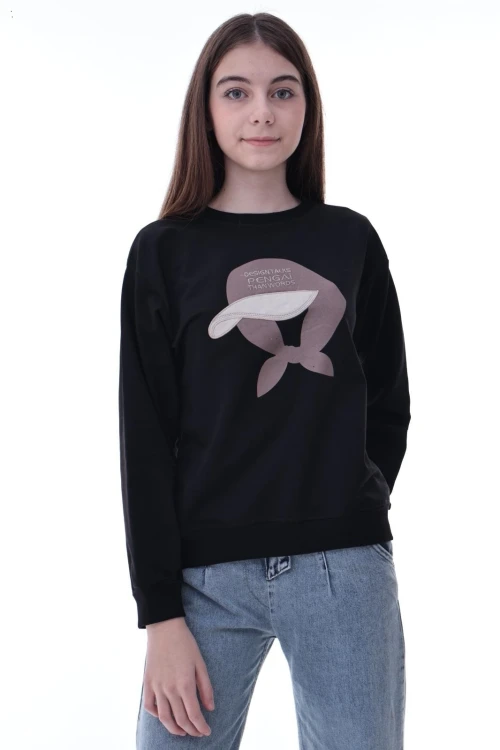 Şapka Baskılı Kız Çocuk Sweat 2049