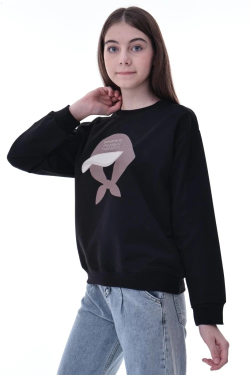 Şapka Baskılı Kız Çocuk Sweat 2049