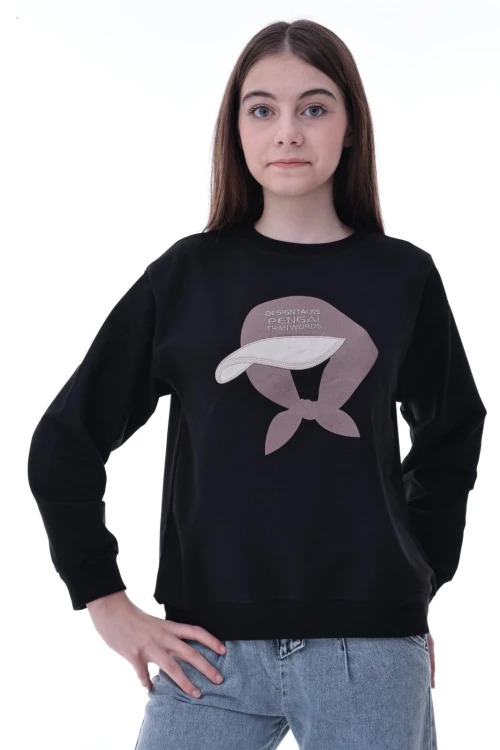 Şapka Baskılı Kız Çocuk Sweat 2049