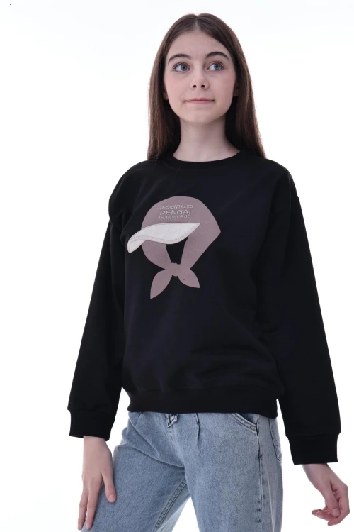 Şapka Baskılı Kız Çocuk Sweat 2049