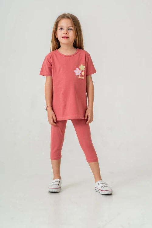 Sırtı Çiçek Baskılı Kız Çocuk Takım Takım 50656