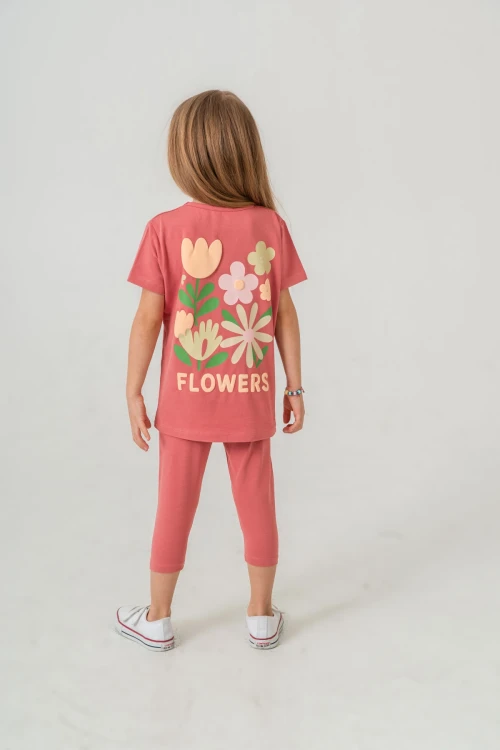 Sırtı Çiçek Baskılı Kız Çocuk Takım Takım 50656