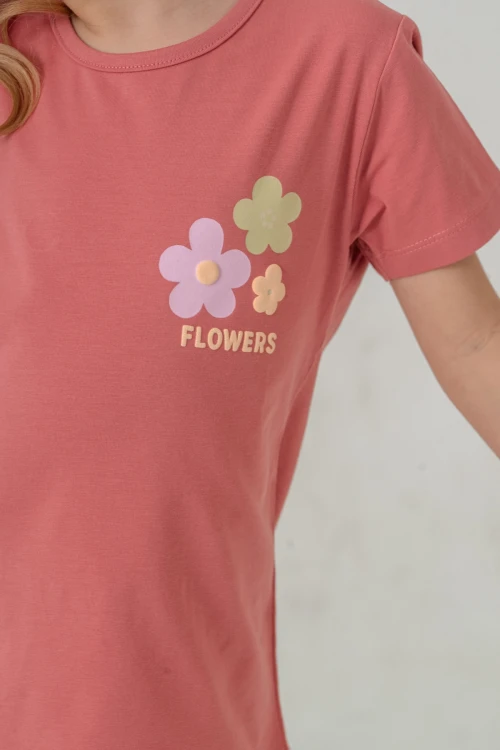 Sırtı Çiçek Baskılı Kız Çocuk Takım Takım 50656