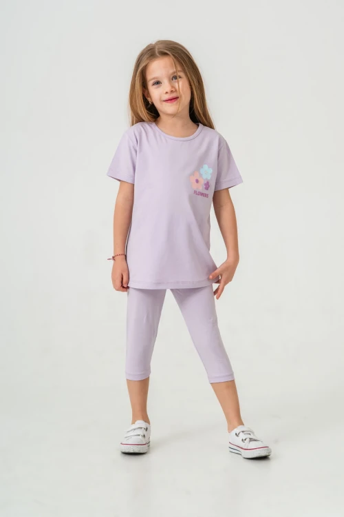 Sırtı Çiçek Baskılı Kız Çocuk Takım Takım 50656