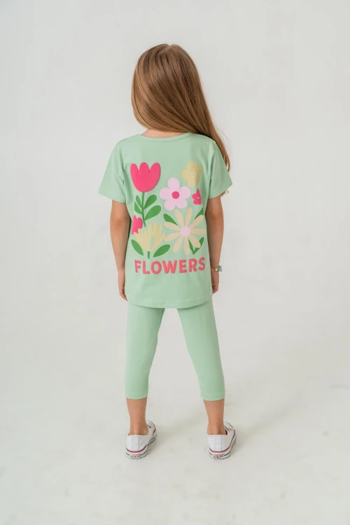 Sırtı Çiçek Baskılı Kız Çocuk Takım Takım 50656